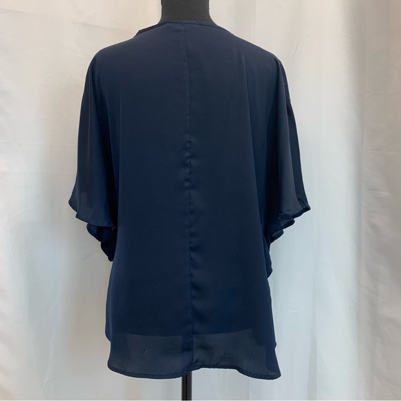 FRED David navy blue rhinestone embellished blouse Sz L - Picture 4 of 10